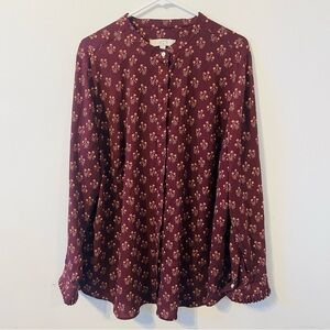 LOFT Long Sleeve Burgundy Floral Button Up Lightweight Blouse Top Plus Size 20